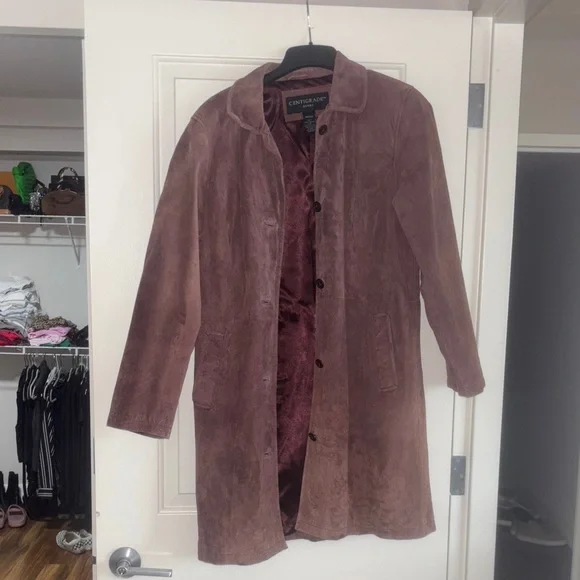 Suede Trench Coat in Rich Brown - Picture 1 of 4
